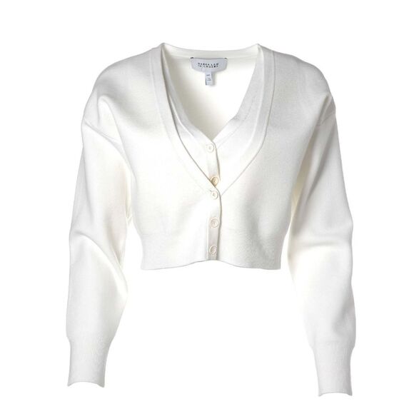 Derek Lam 10 Crosby Arden Double Layer V-neck Knit Cropped Cardigan - Picture 2 of 15